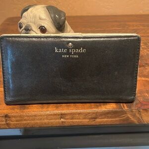 Kate Spade Black & Cream Leather Storybook Lined Bi-Fold Wallet